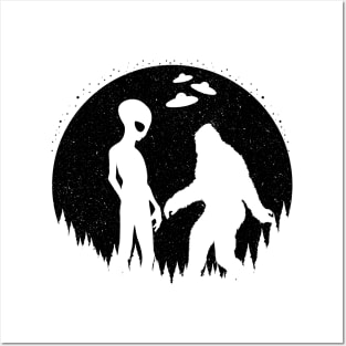 Alien And Bigfoot Silhouette Posters and Art